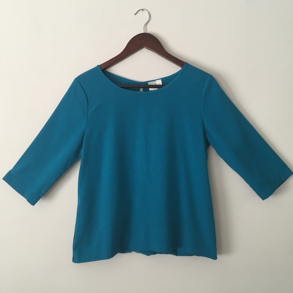 Anthropologie Tops - Aqua Blue Scoop Neck Top w/ Criss Cross Back Detai